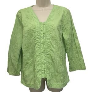 Christopher & Banks Top Womens XL Celery Green Embroidered Button-Up